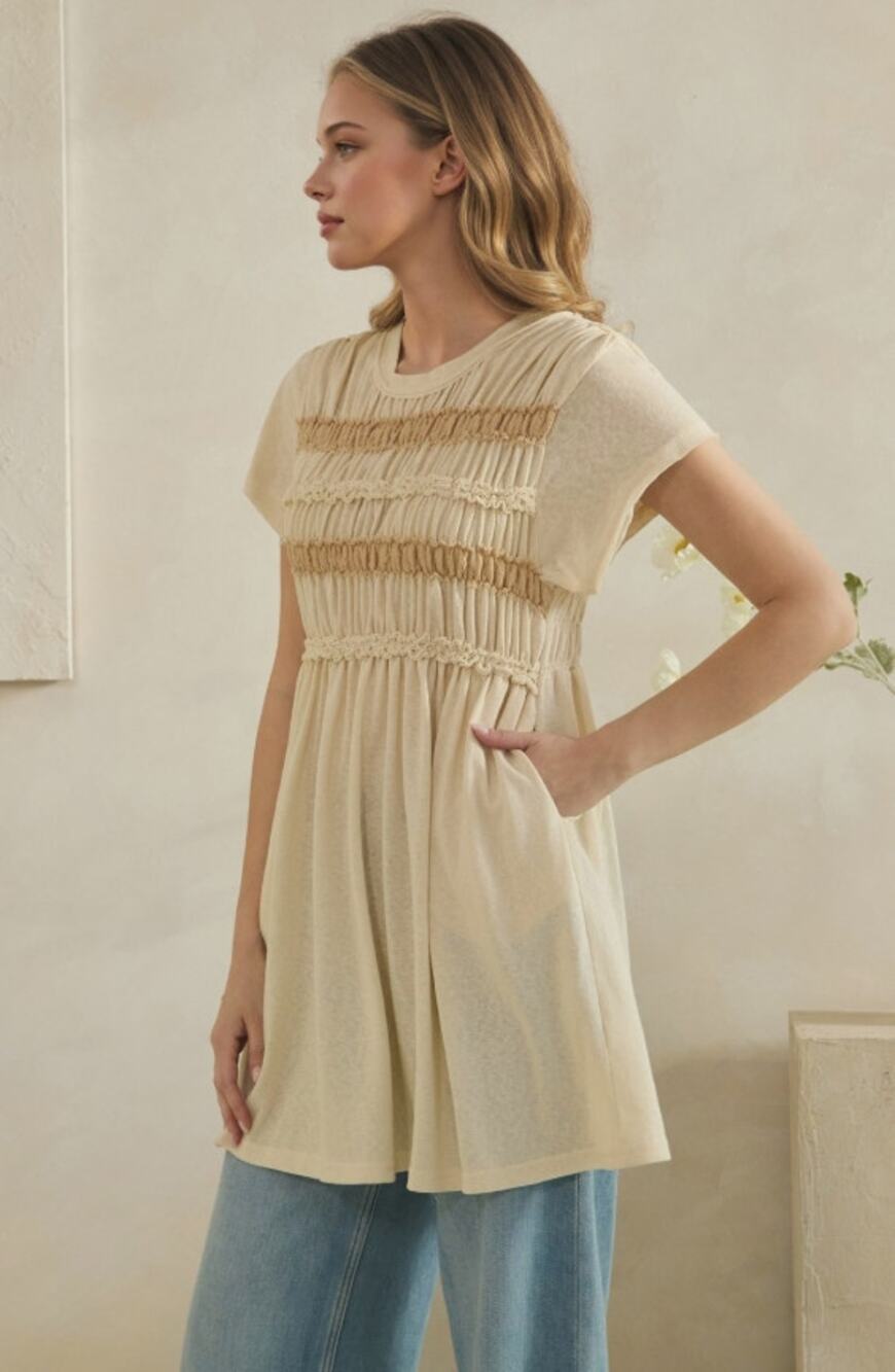 Copied - Oli & Hali Ivory Mineral Wash Smocked Lace Tunic Top L - Romantic Boho
